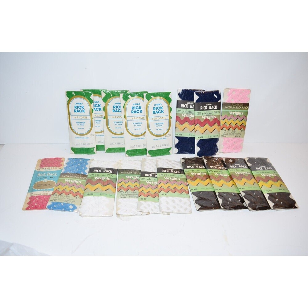 Lot of 18 Vtg Rick Rack Trim Packages Unopened Sewing notions‎ Medium Jumbo